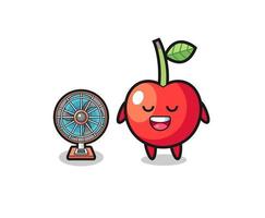 cute cherry is standing in front of the fan vector