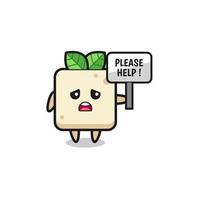 cute tofu hold the please help banner vector