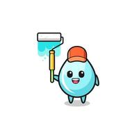 the water drop painter mascot with a paint roller vector