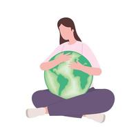 Woman holding green planet vector
