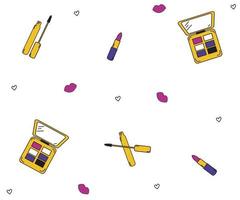 seamless pattern set of women's cosmetics in the doodle style vector