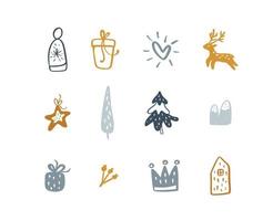 Set of vector xmas doodle scandinavian elements. Christmas and New year decoration. Winter background for fabric, textile, wrapping paper and other decoration illustration