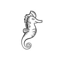 Sea Horse. Hand-drawn marine animal. Sea doodles. vector