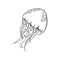 icono de medusas de dibujos animados de doodle de vector de contorno negro