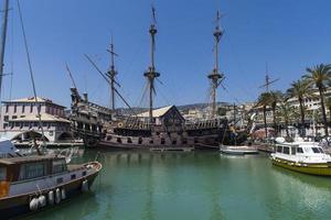 GENOA, ITALY, JUNE 2, 2015 - Il Galeone Neptune pirate ship in Genoa, Italy. The ship was constructed for Roman Polanski 1986 film entitled Pirates. photo