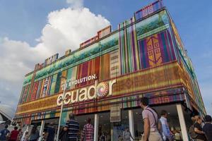 MILAN, ITALY, JUNE 1, 2015 - Unidentified people by the Ecuador Pavilion at EXPO 2015 in Milan, Italy. EXPO 2015 took place from 1 May to 31 October 2015. photo