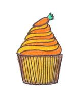 Cupcake drawing with crayon on white background photo