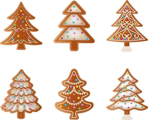 set of isolated gingerbread cookies in the shape of a christmas tree