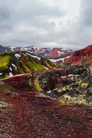 Cover page with colorful Icelandic rainbow volcanic Landmannalaugar mountains at famous Laugavegur hiking trail in Iceland, dramatic summer scenery photo