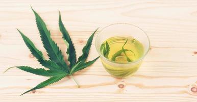 marijuana herbal tea in glass teacup photo