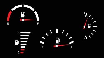 Fuel gauge indicator. Gas tank. Different dashboard auto panel equipment with arrow. Full fuel gauge icon set. Vector illustration.