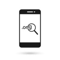 Mobile phone flat design icon with Dot Org Icon and magnifier sign. vector