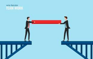 Team work concept, businessmen connecting the bridge with missing part vector illustration