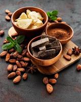 Cocoa beans, butter and chocolate photo