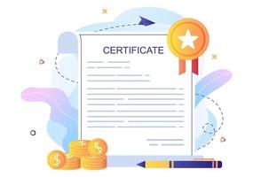 Certificate Document Icon with License Badge, Diploma and Medal for Website, Poster or Brochure Background Vector Illustration