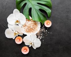 Natural spa ingredients with orchid flowers photo