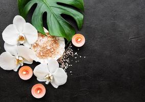 Natural spa ingredients with orchid flowers photo