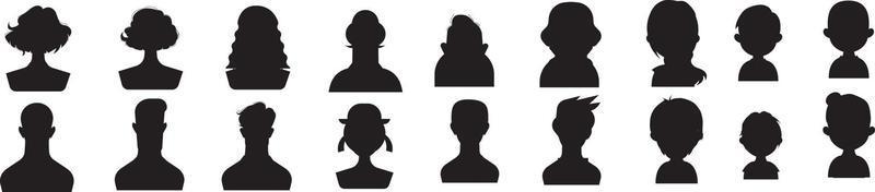 Establecer silueta de icono de cabeza de hombre y mujer. Signo de perfil de avatar masculino y femenino, logotipo de silueta de rostro, vector de stock