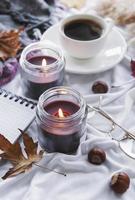 Autumn still life with  pumpkins and coffee photo