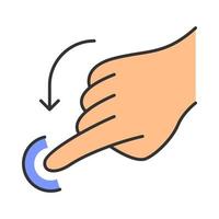 Flick down gesturing color icon. Touchscreen gesture. Human hand and fingers. Tap, point, click. Using sensory devices. Isolated vector illustration