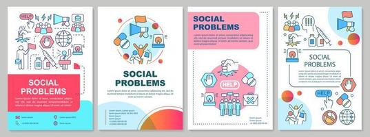 Social problems brochure template layout. Antisocial behavior, conflicts. Flyer, booklet, leaflet print design with linear illustrations. Vector page layouts for magazines, reports, advertising poster