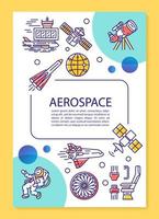 Aerospace industry poster template layout. Cosmos, space exploration. Banner, booklet, leaflet print design with linear icons. Vector brochure page layouts for magazines, advertising flyers