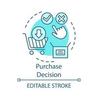 Purchase decision turquoise concept icon. Online shopping idea thin line illustration. Decision making, buying on internet vector isolated outline drawing. Digital purchase. Editable stroke