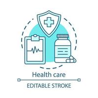 Health care concept icon. Healthcare, medicine. Therapeutic services. Medical insurance, examination, treatment idea thin line illustration. Vector isolated outline drawing. Editable stroke