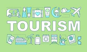 Tourism word concepts banner. Summer vacation. Resort. Trip, adventure, journey. Presentation, website. Isolated lettering typography idea with linear icons. Vector outline illustration