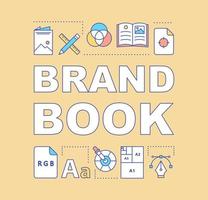 Brand book word concepts banner. Official company document. Brand concept, attributes description. Presentation, website. Isolated lettering typography idea, linear icons. Vector outline illustration