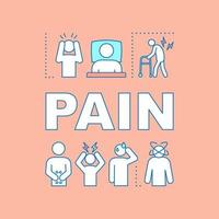 Pain word concepts banner. Headache, stomachache, back pain relief. Health problem. Symptoms. Presentation, website. Isolated lettering typography idea with linear icons. Vector outline illustration