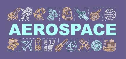 Aerospace word concepts banner. Cosmos exploration and travel. Aviation and space flight. Presentation, website. Isolated lettering typography idea with linear icons. Vector outline illustration