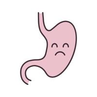 Sad stomach color icon. Unhealthy digestive system. Gastrointestinal tract disease, problem. Indigestion. Isolated vector illustration