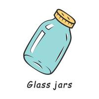 Glass jars color icon. Zero waste swap. Empty can with metal lid. Food conservation. Homemade jam, marmalade, honey storage. Empty canning jar. Preserve glassware. Isolated vector illustration
