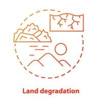 icono del concepto de degradación de la tierra. Ilustración de línea fina de idea de empobrecimiento del suelo en rojo. proceso de erosión y desertificación del suelo. recurso mineral no renovable. dibujo de contorno aislado vectorial vector