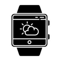 Weather forecast smartwatch function glyph icon. Silhouette symbol. Fitness wristband. Current state of atmosphere.Temperature, humidity and wind. Negative space. Vector isolated illustration