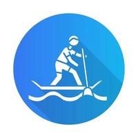 Paddle surfing blue flat design long shadow glyph icon. Sup boarding watersport, extreme kind of sport. Recreational outdoor activity and hobby. Adventurous leisure. Vector silhouette illustration