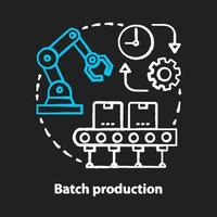 Batch production chalk concept icon. Manufacturing method idea. Continuous, mass production process. Serial manufacture. Machinery equipment. Vector isolated chalkboard illustration