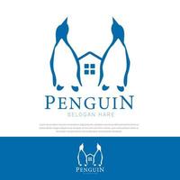 Dos logotipos de pingüinos que construyen casas ilustración de vector de negocio inmobiliario