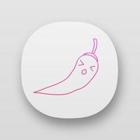 Chilli cute kawaii app character. Persevere vegetable with dizzy face. Funny emoji, emoticon, suffering, surprised. Vector isolated illustration