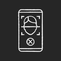 Face scan rejection chalk icon. Face lock mobile, smartphone app. Facial recognition. Permission access denied. Isolated vector chalkboard illustration