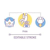 Pride concept icon. Selfish, self confident person idea thin line illustration. Vanity crown. Humiliation of other. Satisfaction from own achievements. Vector isolated outline drawing. Editable stroke