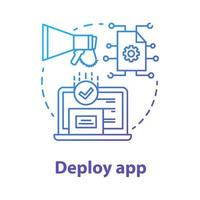 Deploy app concept icon. Software development tools idea thin line illustration. Mobile device programming and coding. Developer tools. Application management. Vector isolated outline drawing