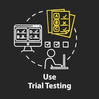 Use trial testing chalk concept icon. Passing online test. Check knowledge and level of training. Entrance examination idea. Vector isolated chalkboard illustration