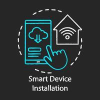 Icono de concepto de tiza de instalación de dispositivo inteligente. servicio a domicilio para idea de dispositivos electrónicos. controlador de casa inteligente. sistema de domótica. vector ilustración de pizarra aislada