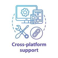 Cross-platform support concept icon. Software development idea thin line illustration. Mobile device programming. Responsive application management. Vector isolated outline drawing