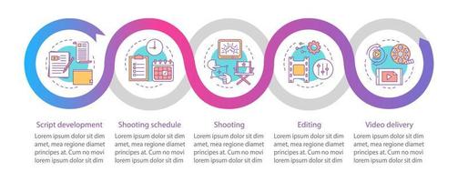 producción de video, plantilla de infografía vectorial de fabricación de películas. elementos de diseño de presentación de negocios. visualización de datos con 6 pasos y opciones. gráfico de la línea de tiempo del proceso. diseño de flujo de trabajo con iconos lineales vector