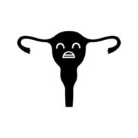Sad uterus glyph icon. Womens diseases. Infertility. Unhealthy female reproductive system. Silhouette symbol. Negative space. Vector isolated illustration