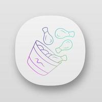 Chicken bucket app icon. BBQ chicken drumsticks, legs. Unhealthy fast food. Cafe, restaurant, steakhouse menu. Web or mobile applications. Vector isolated illustrations