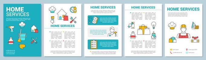 Home services brochure template layout. Handyman. Flyer, booklet, leaflet print design with linear illustrations. Apartment cleanup. Vector page layouts for magazine, annual report, advertising poster